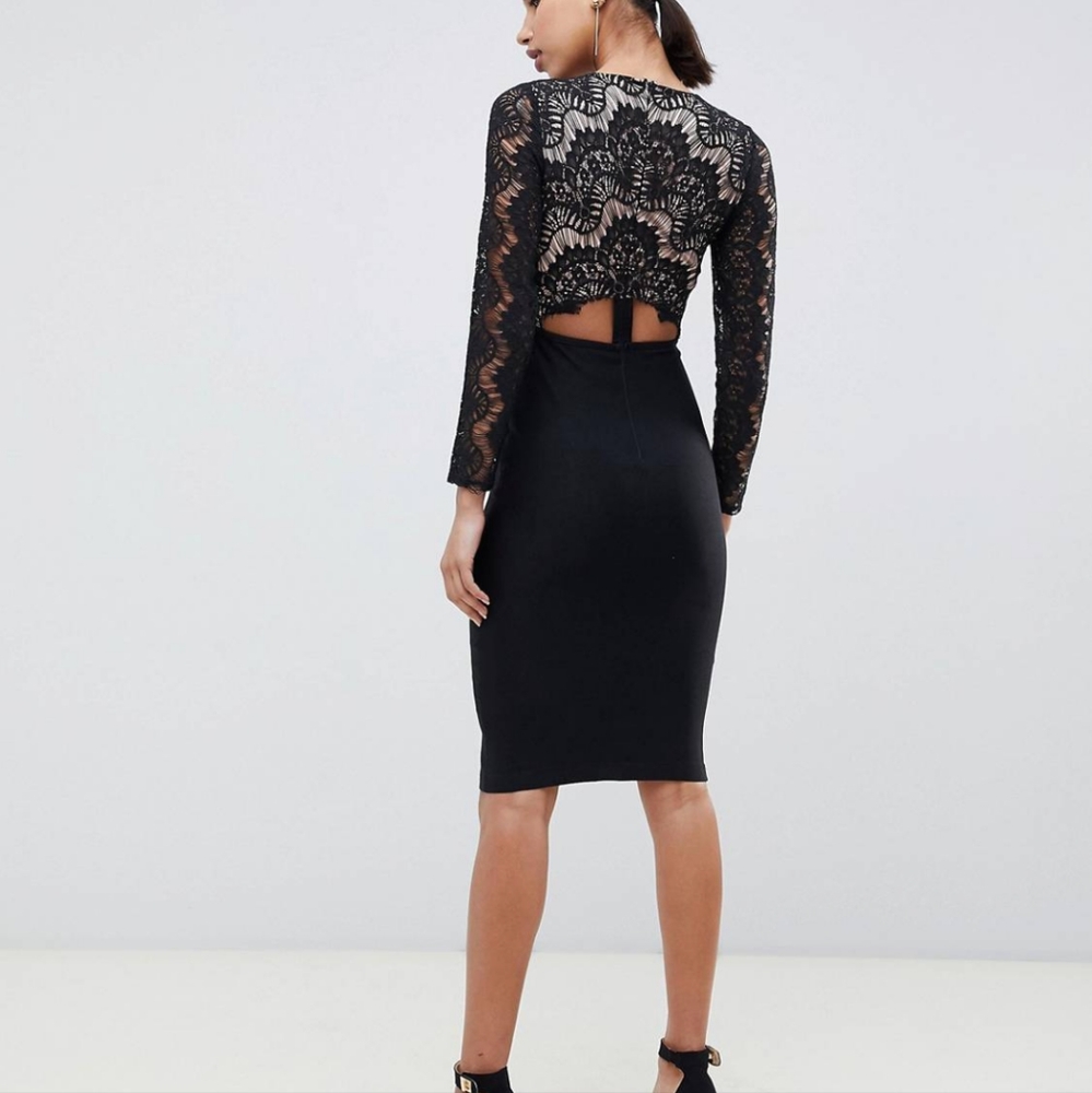 London Limited Edition V-Neck Bodycon Midi Dress Scalloped Lace Motoboho GODDESS - Picture 11 of 16